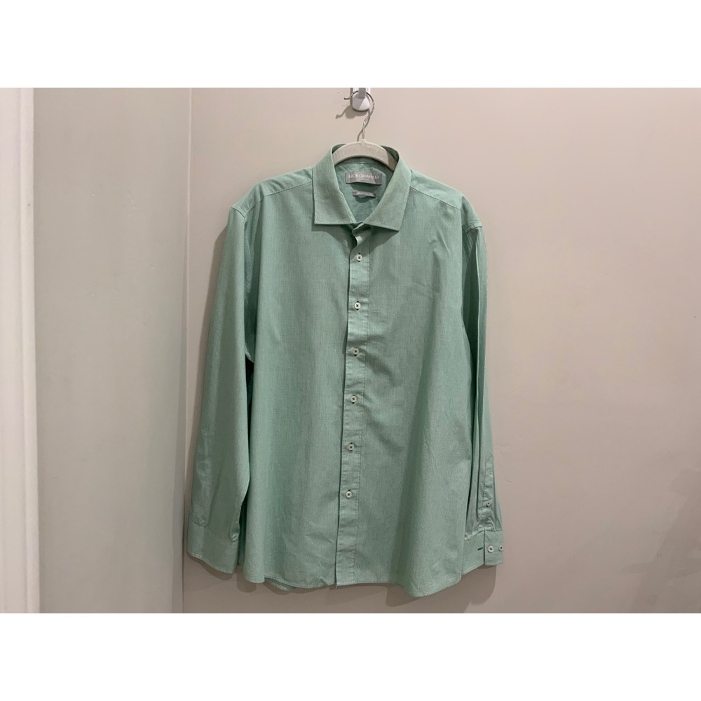 Nick Graham Everywhere Mens Modern Fit Mint Green Micro Check Dress Shirt XL